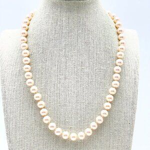 G SILVER PAT Pink Simulated Pearl Necklace Gold Tone Bridal Wedding Promise Love